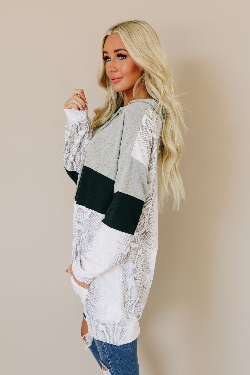 Caroline Snakeskin Colorblock Sweater