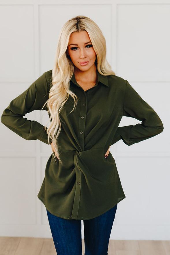 Over It Twisted Long Sleeve Blouse