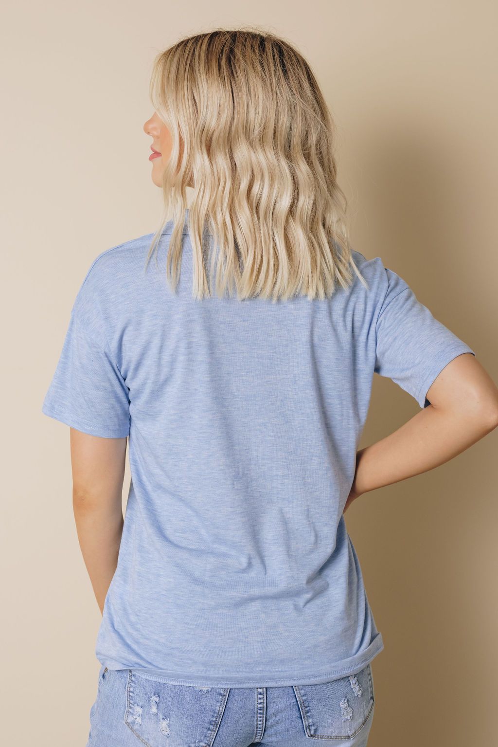 Collared V Neck Drop Sleeves T-shirt