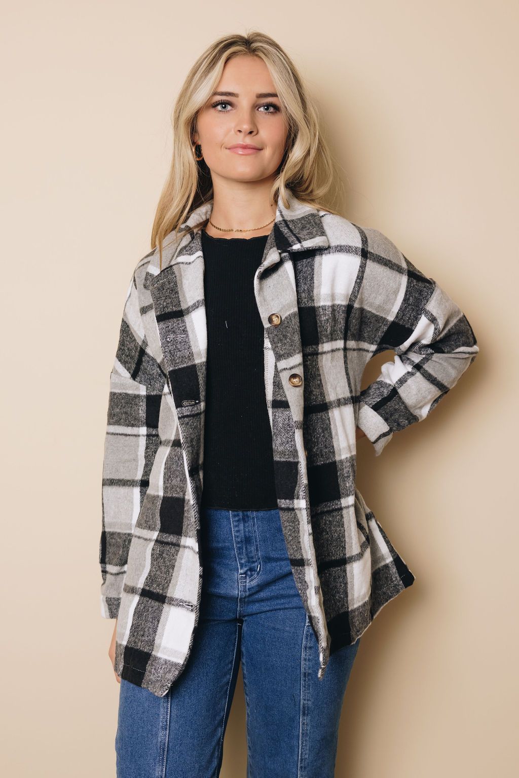 Plaid Print Buttoned Shirt Jacket