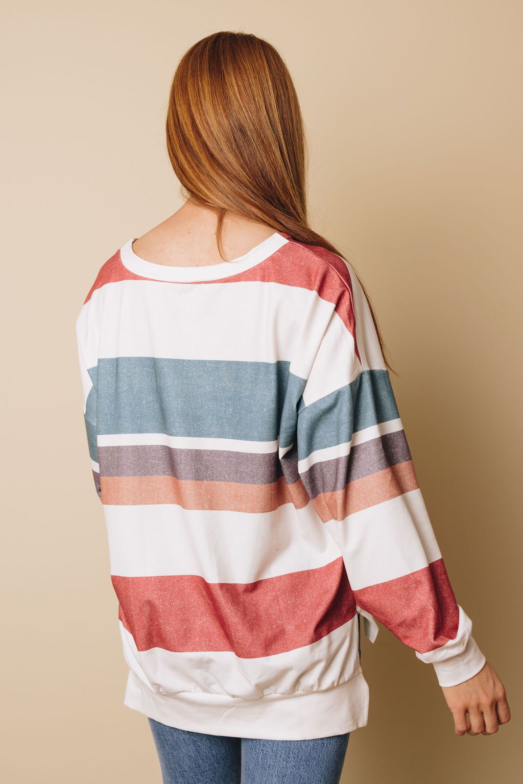 Cranberrry Oversized Striped Sweatshirt