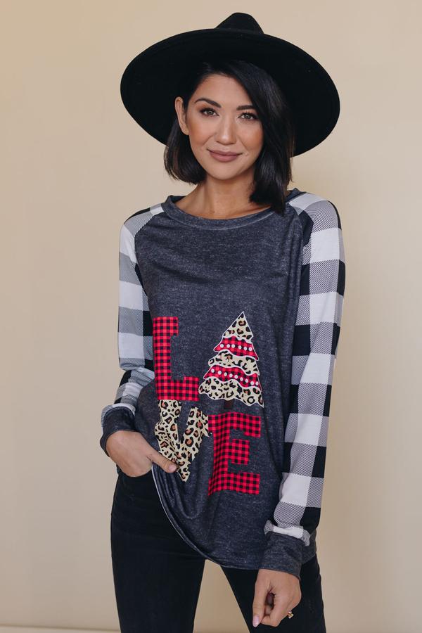 Love Christmas Plaid Top