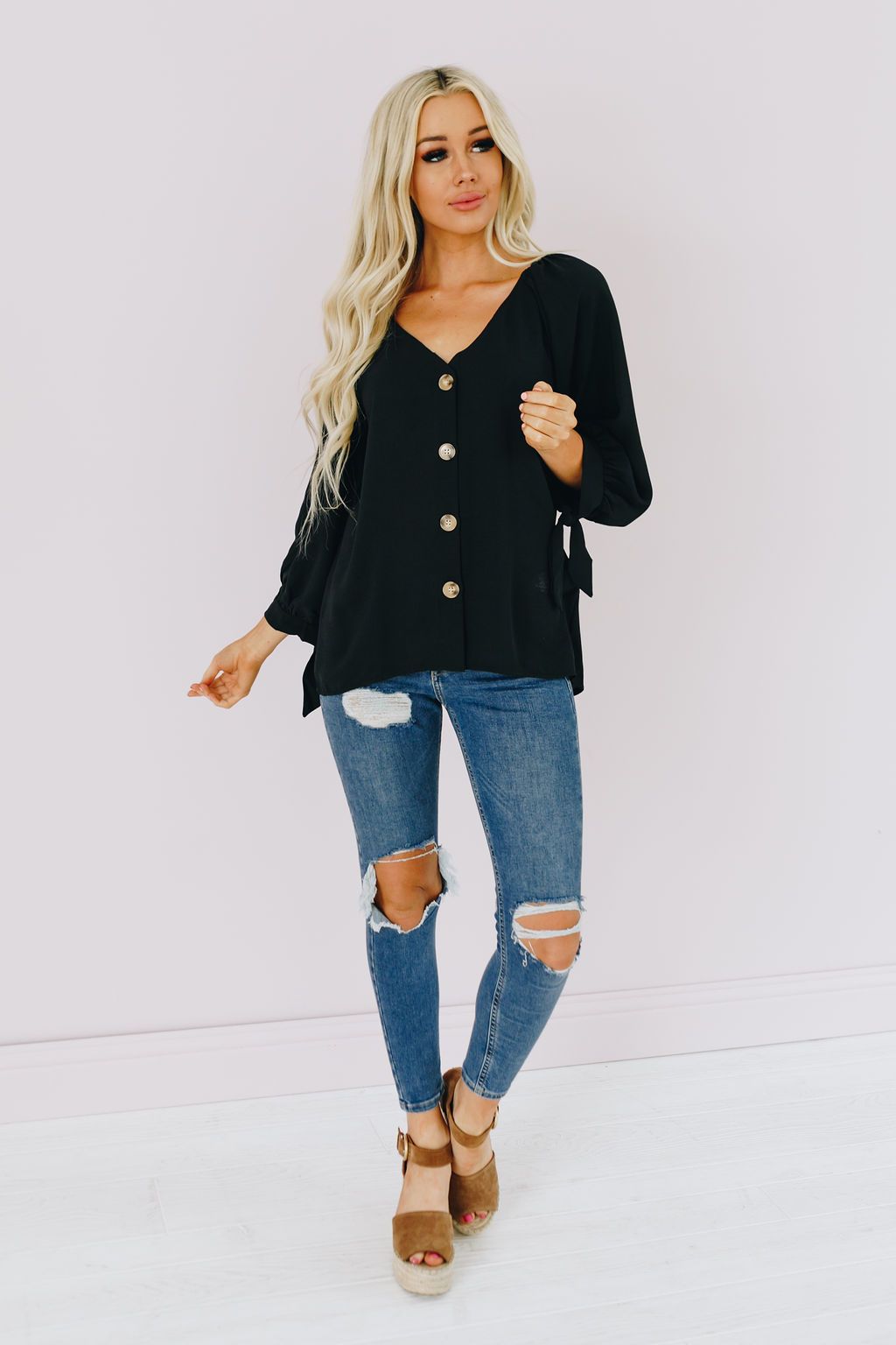 Cute as a Button Tie Detail Top