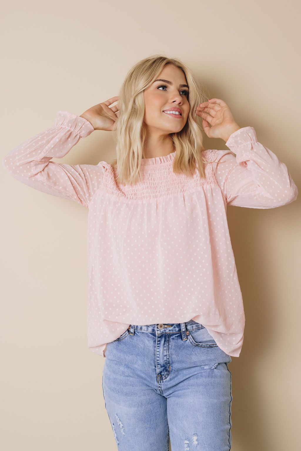 Denna Swiss Dot Long Sleeve Top