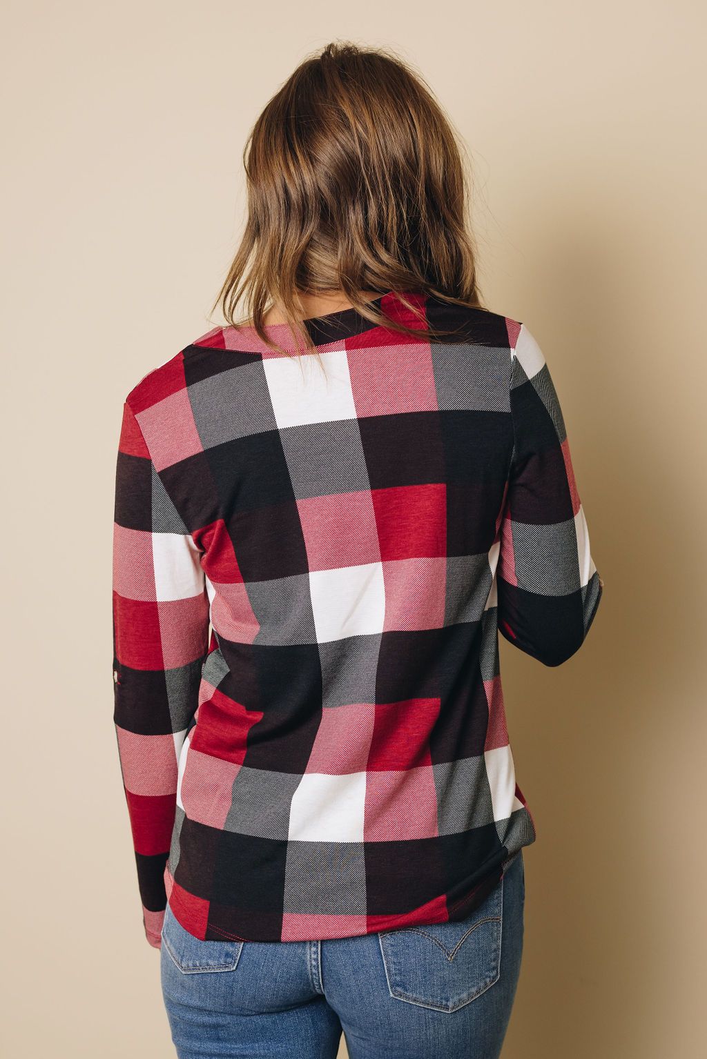 Duches Contrast Plaid Long Sleeve Top