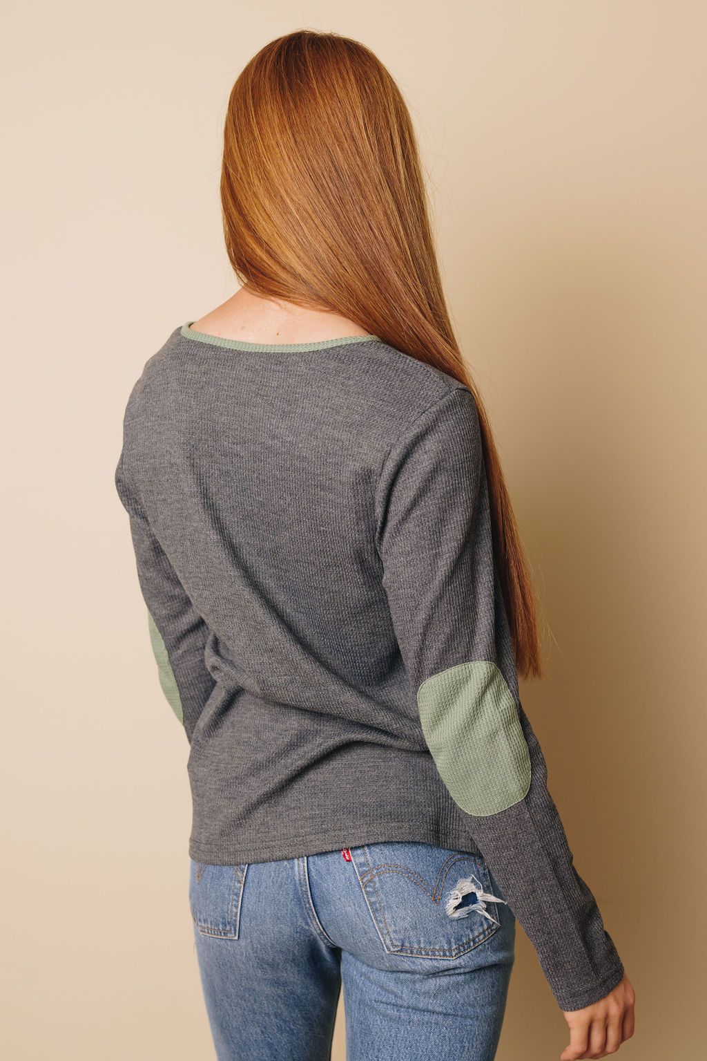 Lane Contrast Elbow Patch Long Sleeve Top