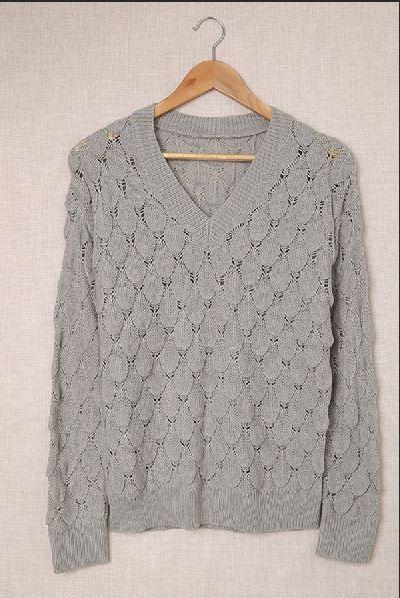 Feather Hollowed-out V-neck Long Sleeve Knitted Sweater