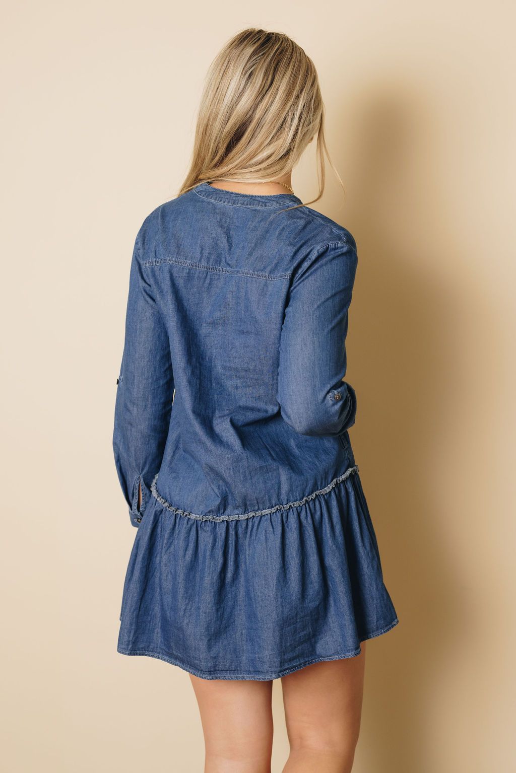 Almond Blossom Ruffle Denim Dress