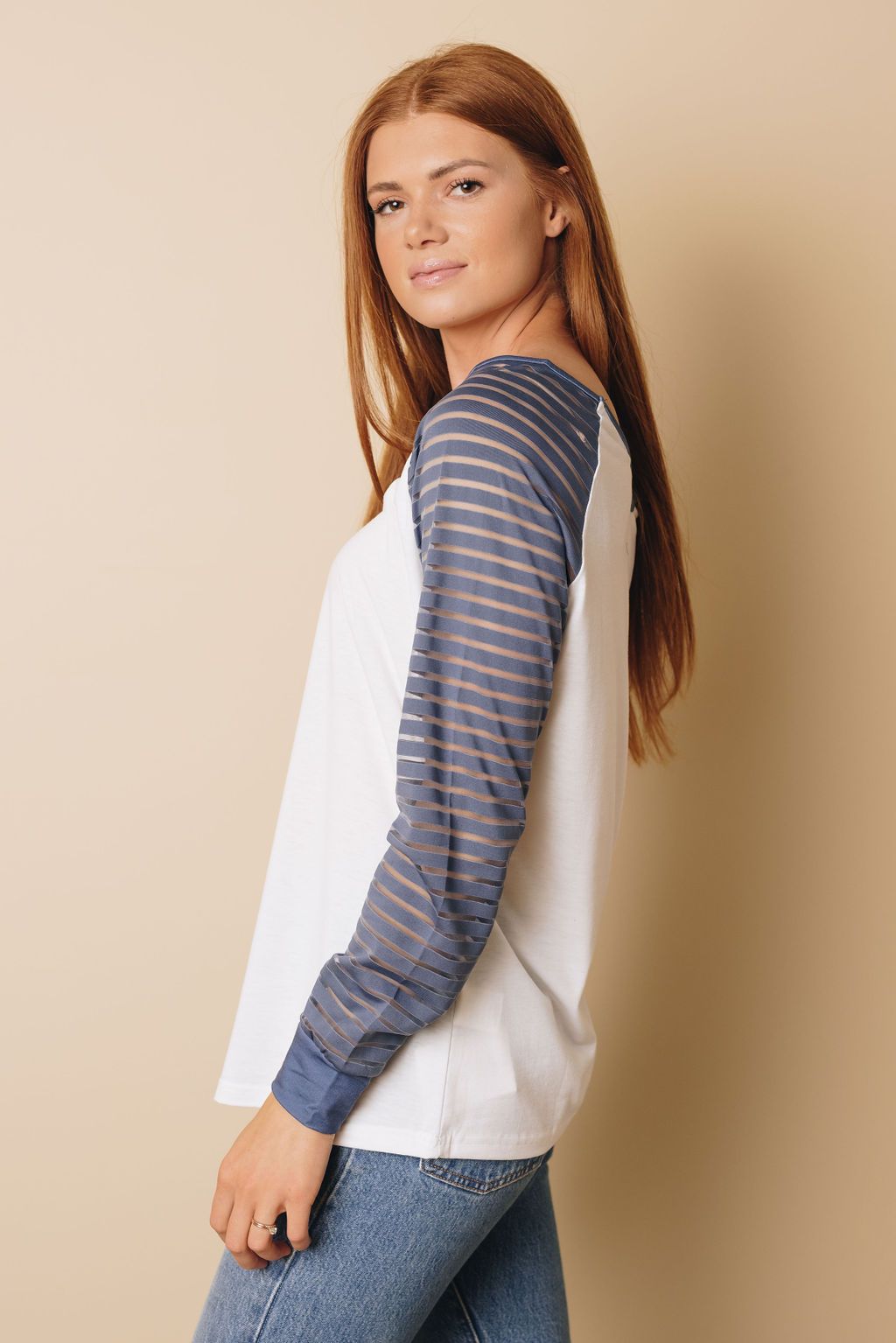 Alisa Patchwork Mesh Long Sleeve Top