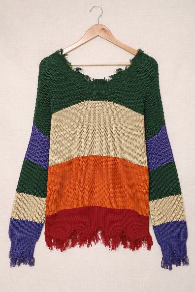 Fun with Fringe Distressed Sweater