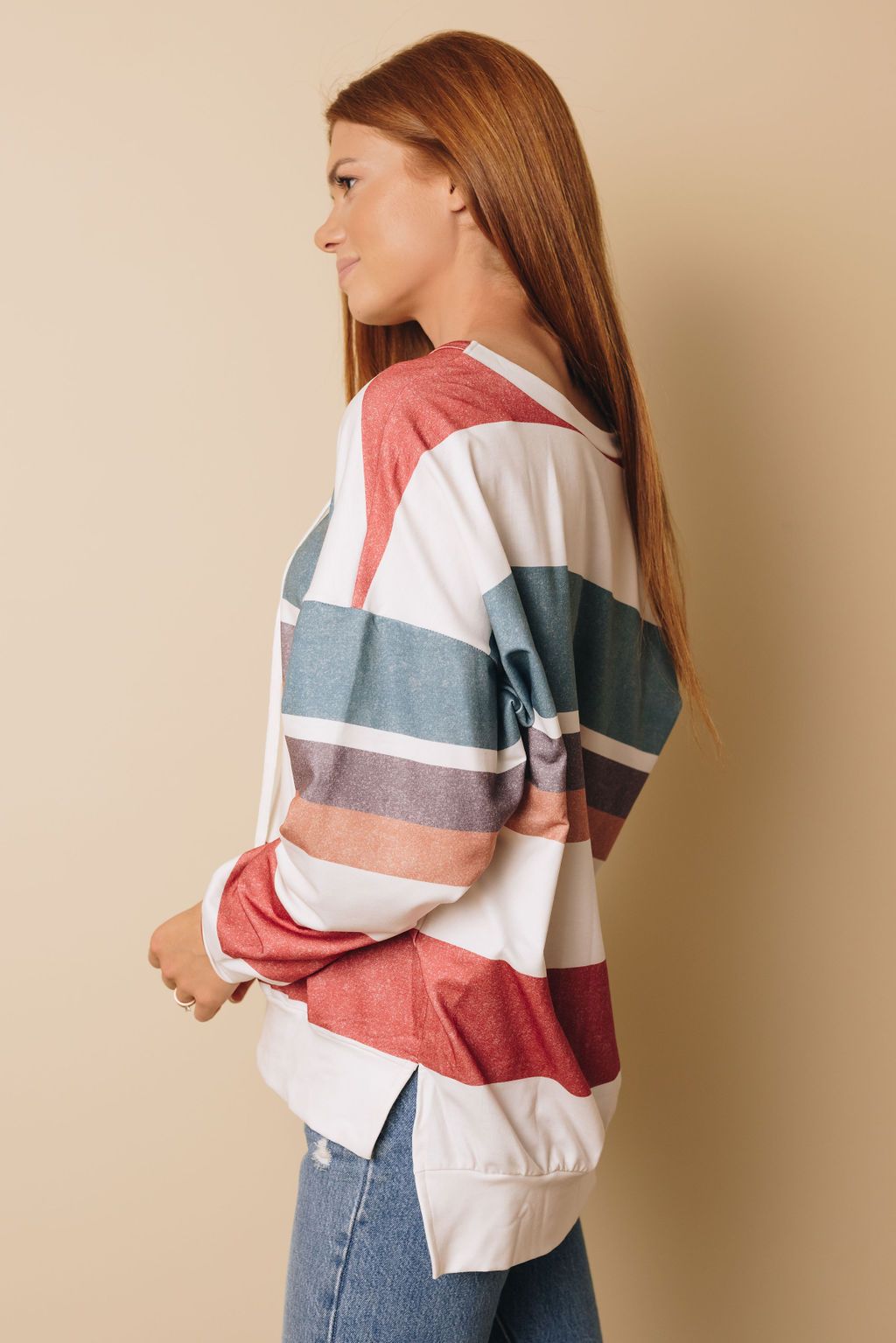 Cranberrry Oversized Striped Sweatshirt