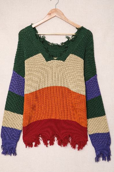 Fun with Fringe Distressed Sweater