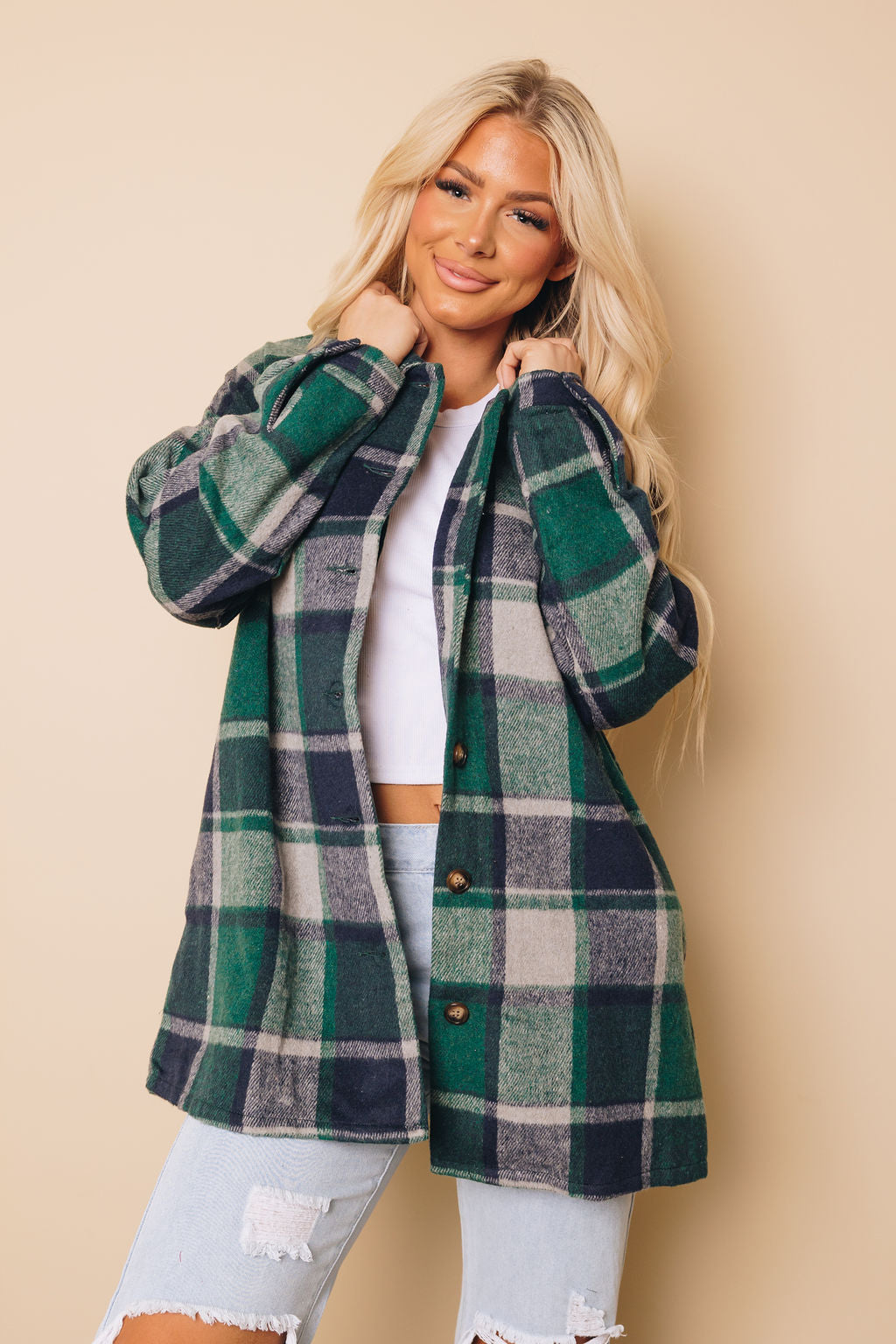 Plaid Print Buttoned Shirt Jacket