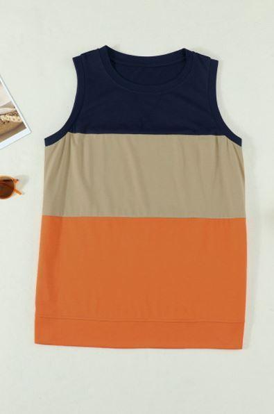 Color Block Crew Neck Tank Top