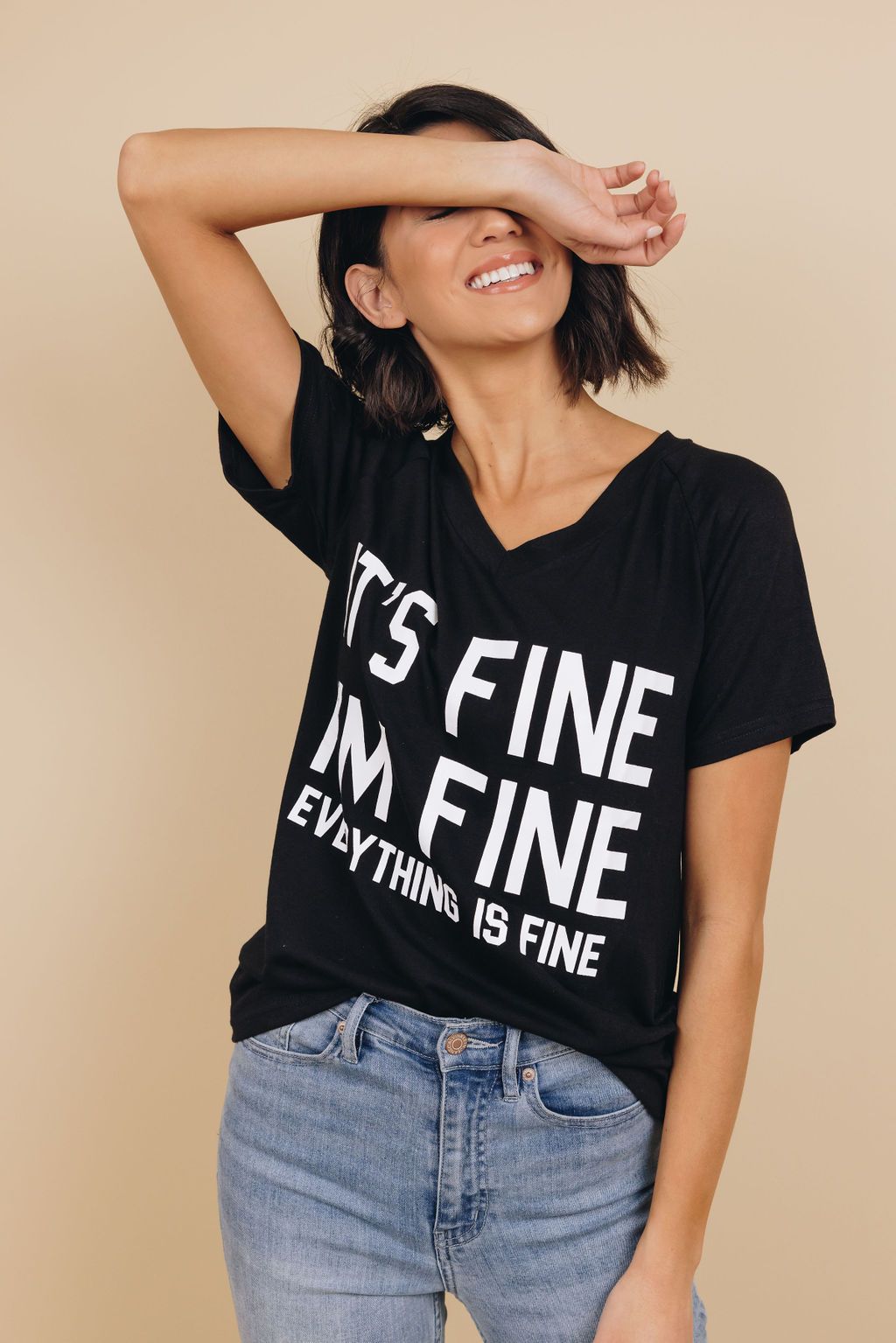 Just Fine V Neck Tee