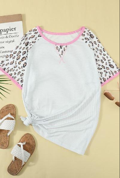 Plus Size Print Sleeve Striped Tee