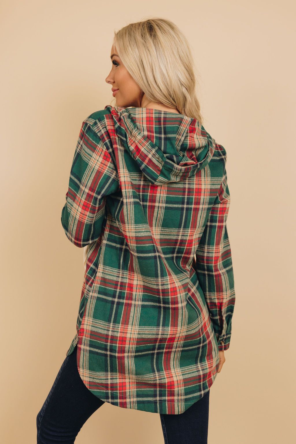 Sarah Olivia Plaid Hooded Tunic Top