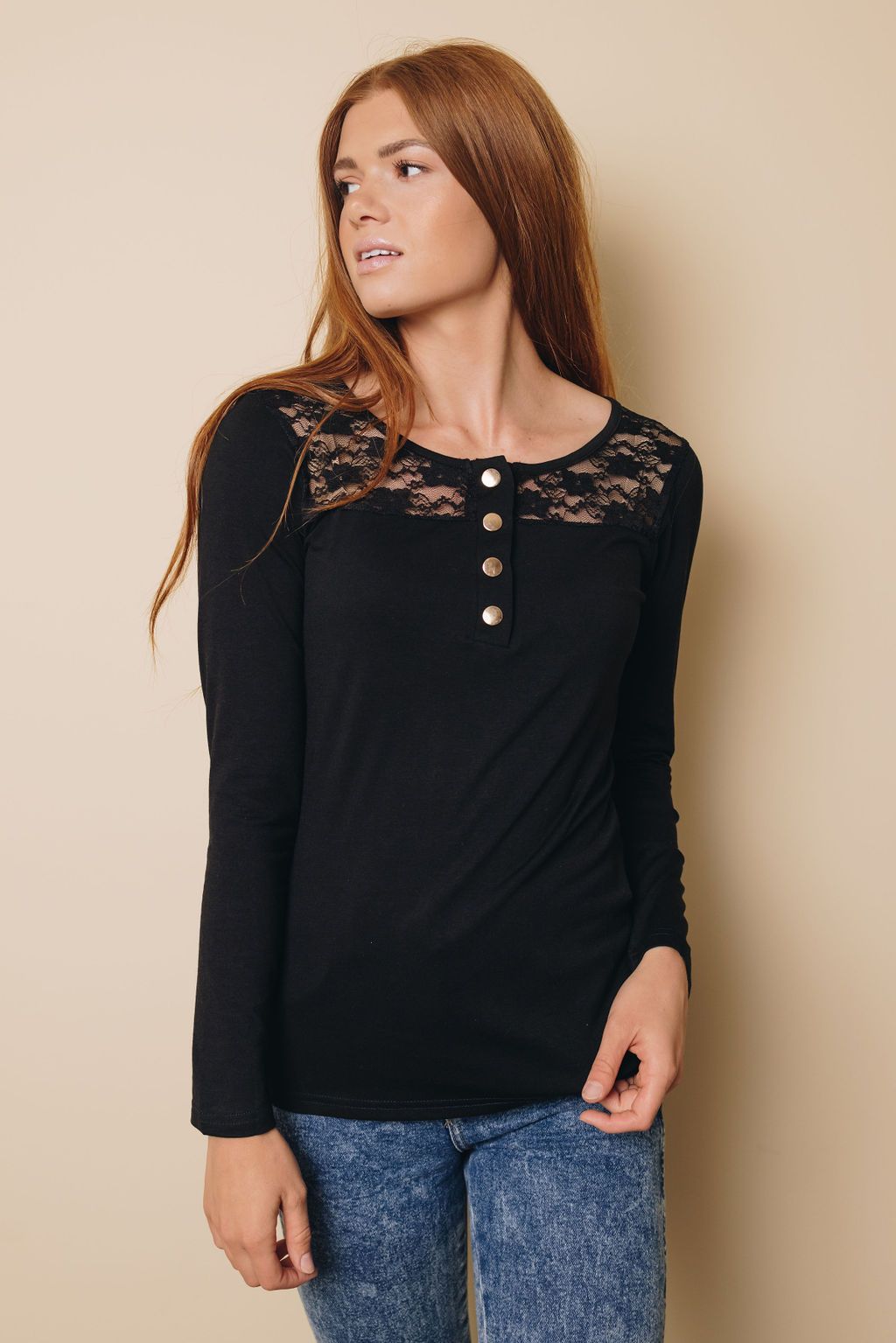 Emmerson Lace Buttoned Long Sleeve Top