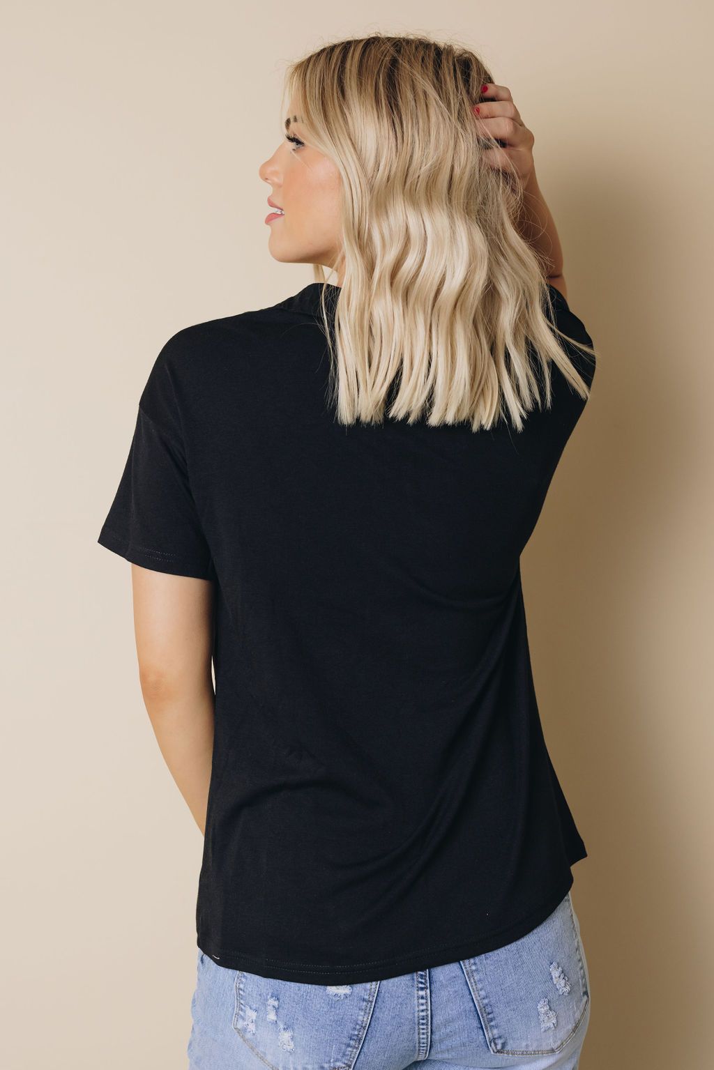 Collared V Neck Drop Sleeves T-shirt