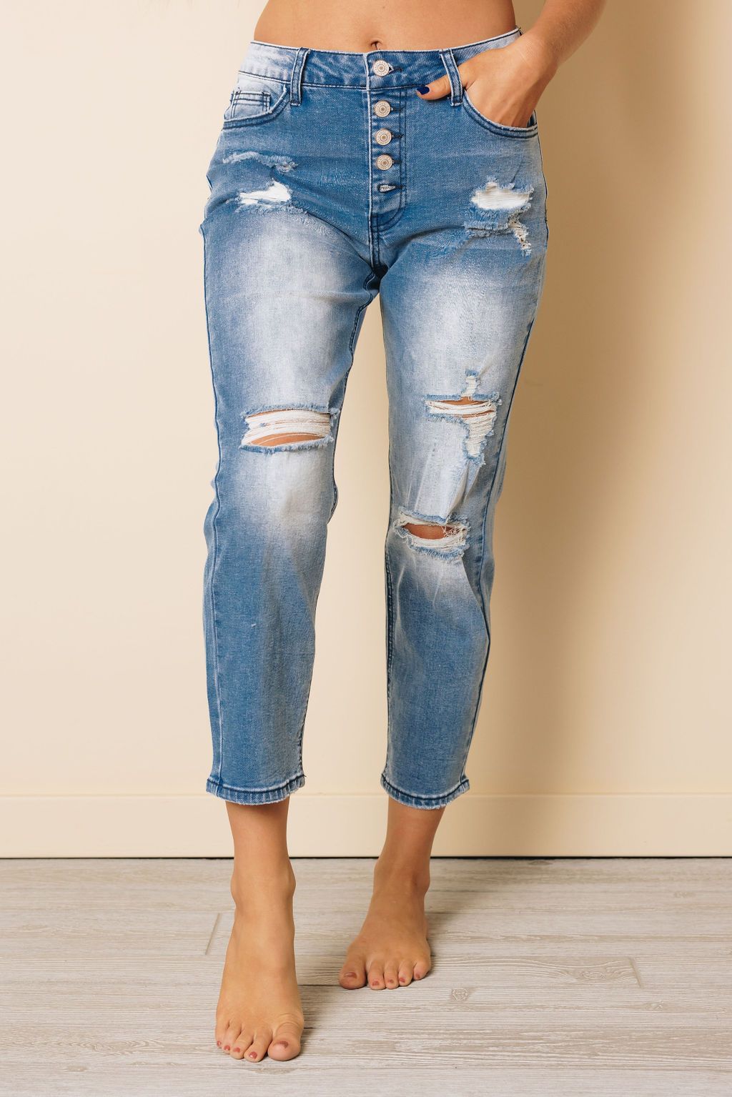 Carmine High Rise Distressed Denim Pants