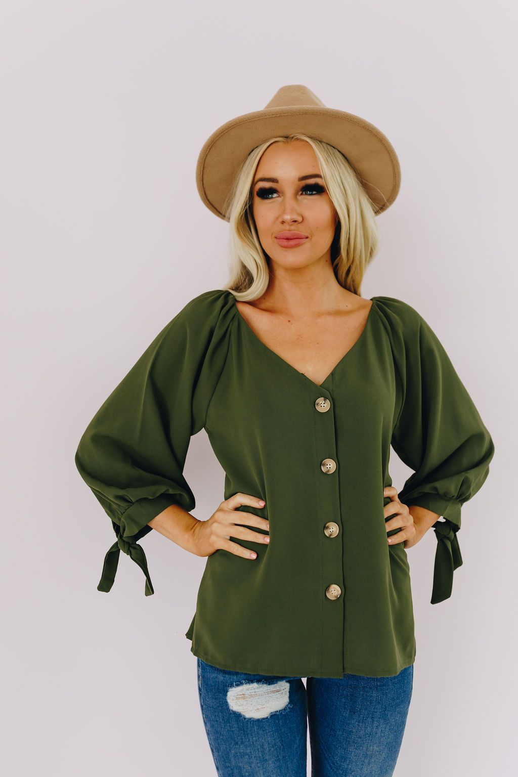 Cute as a Button Tie Detail Top