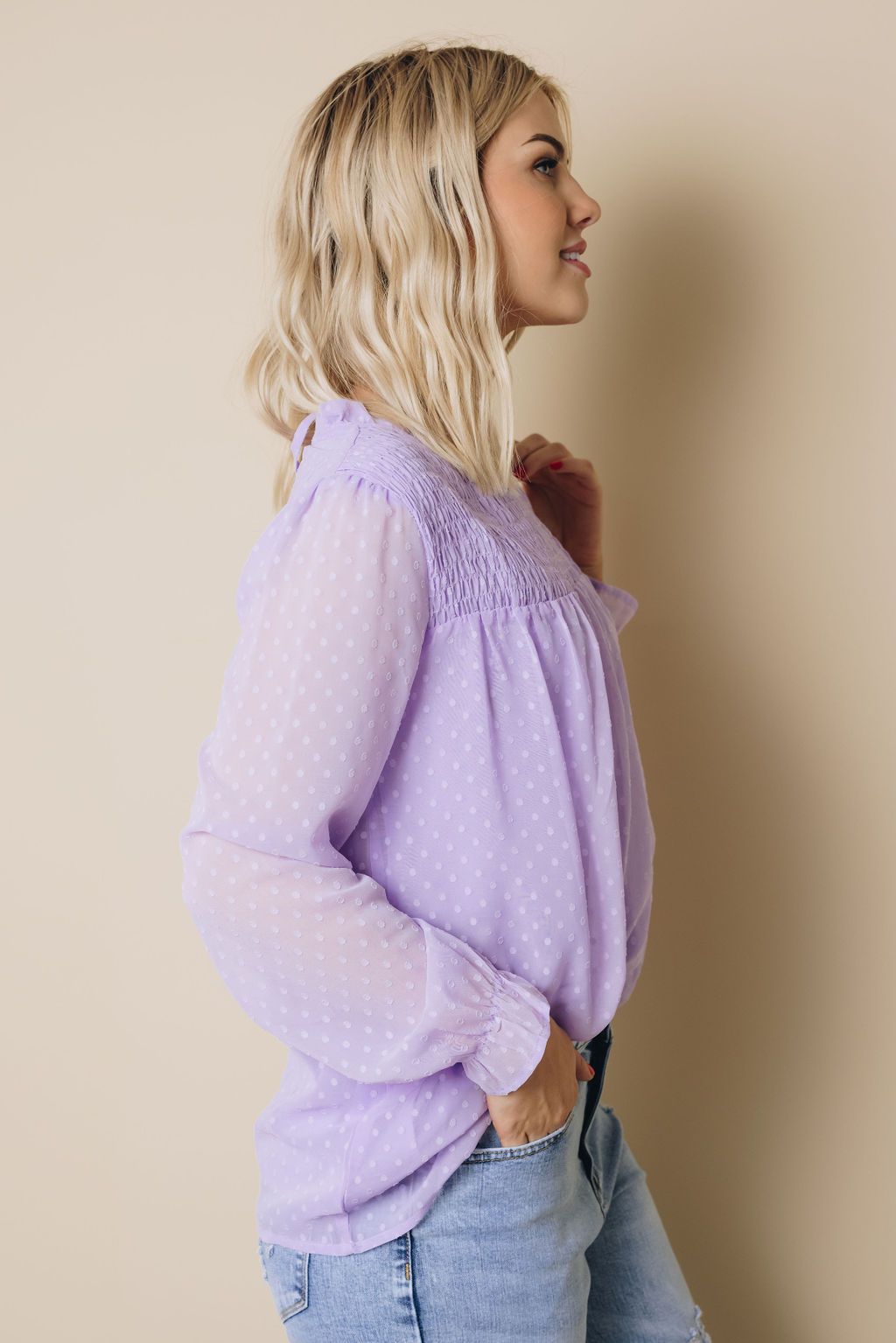 Denna Swiss Dot Long Sleeve Top