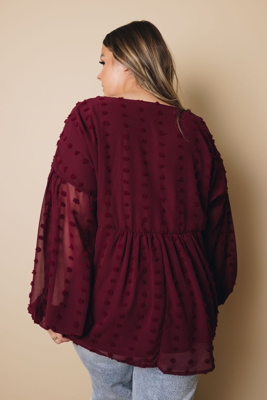 Plus Size - Dinah Swiss Dot Long Sleeve Top