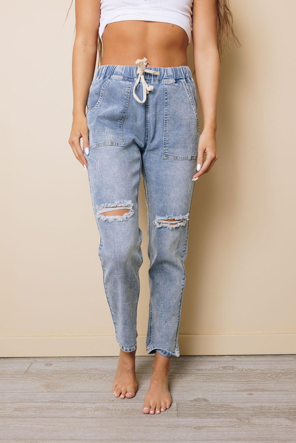 Cindy Drawstring Boyfriend Jeans