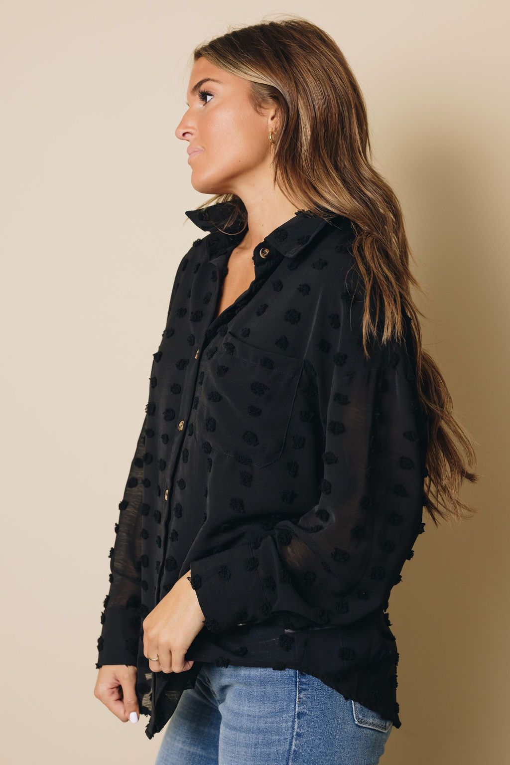 Hilly Swiss Dot Button Up Top