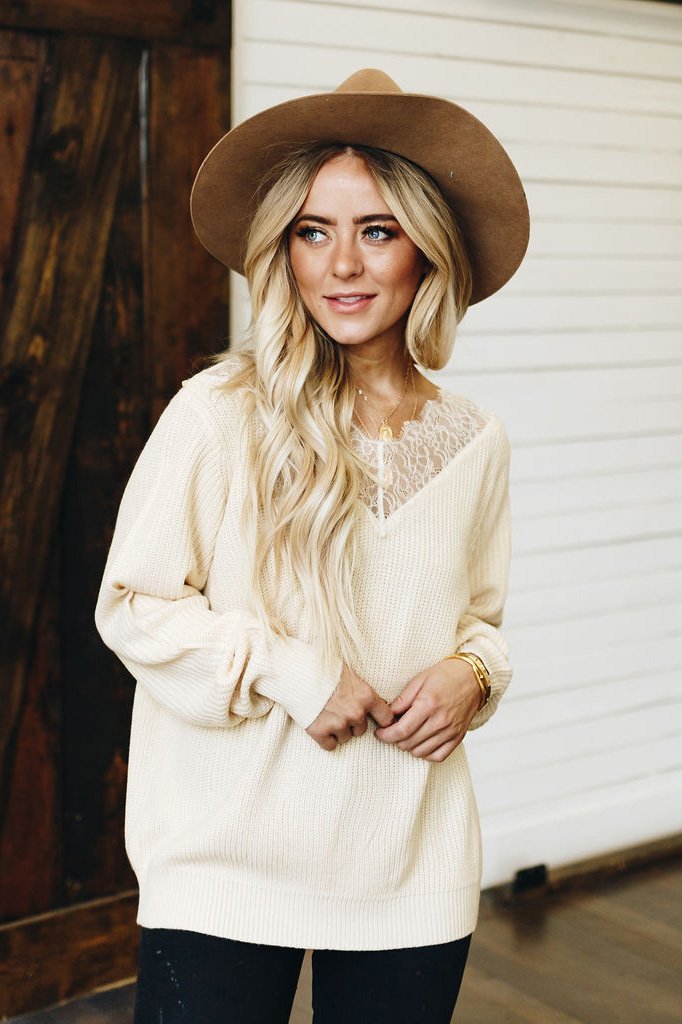 Never Really Over Lace Ribbed Sweater
