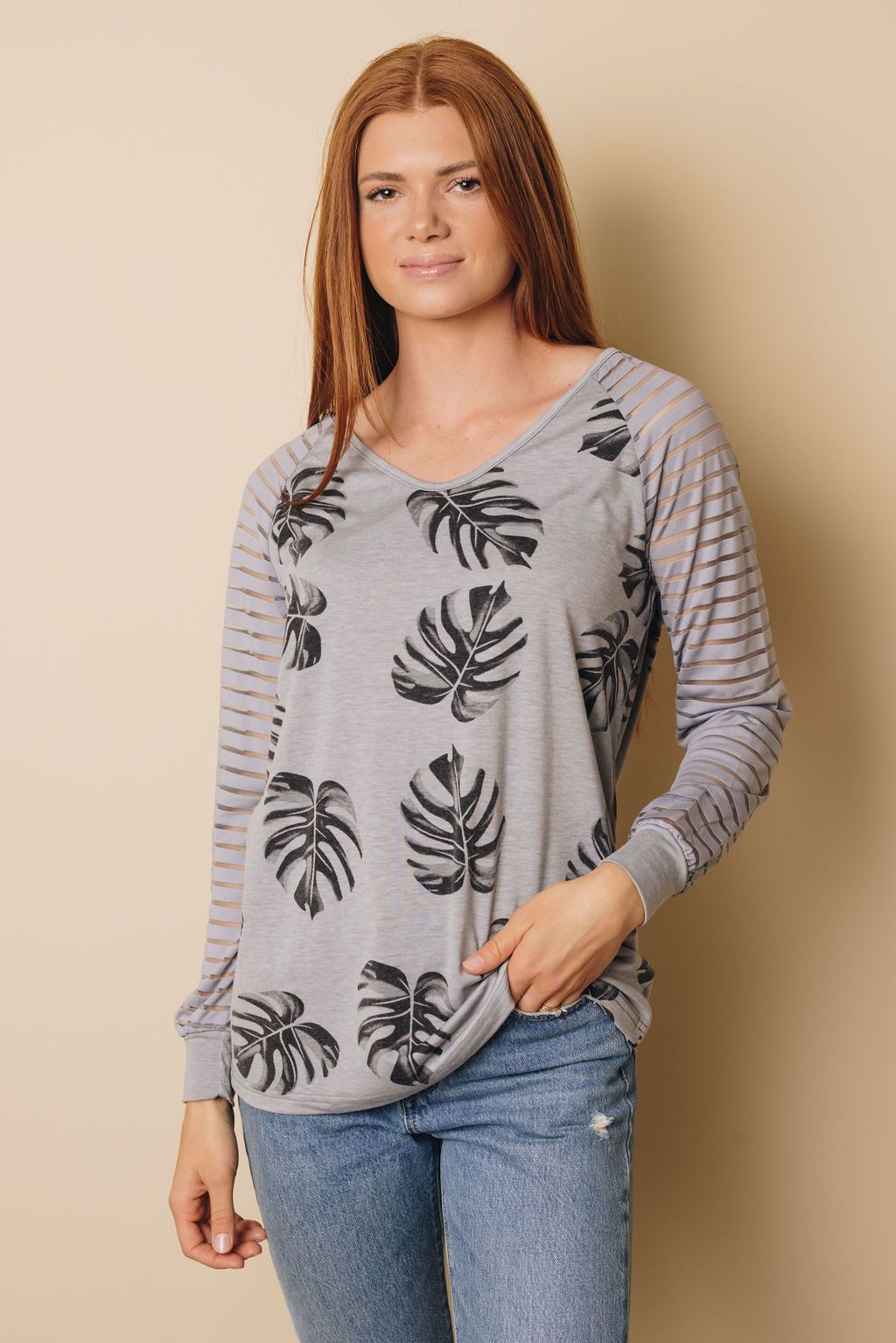 Alisa Patchwork Mesh Long Sleeve Top