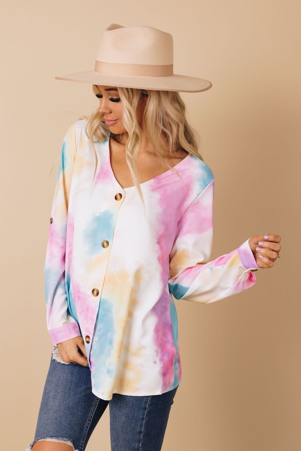 Ruban V-Neck Tie Dye Blouse