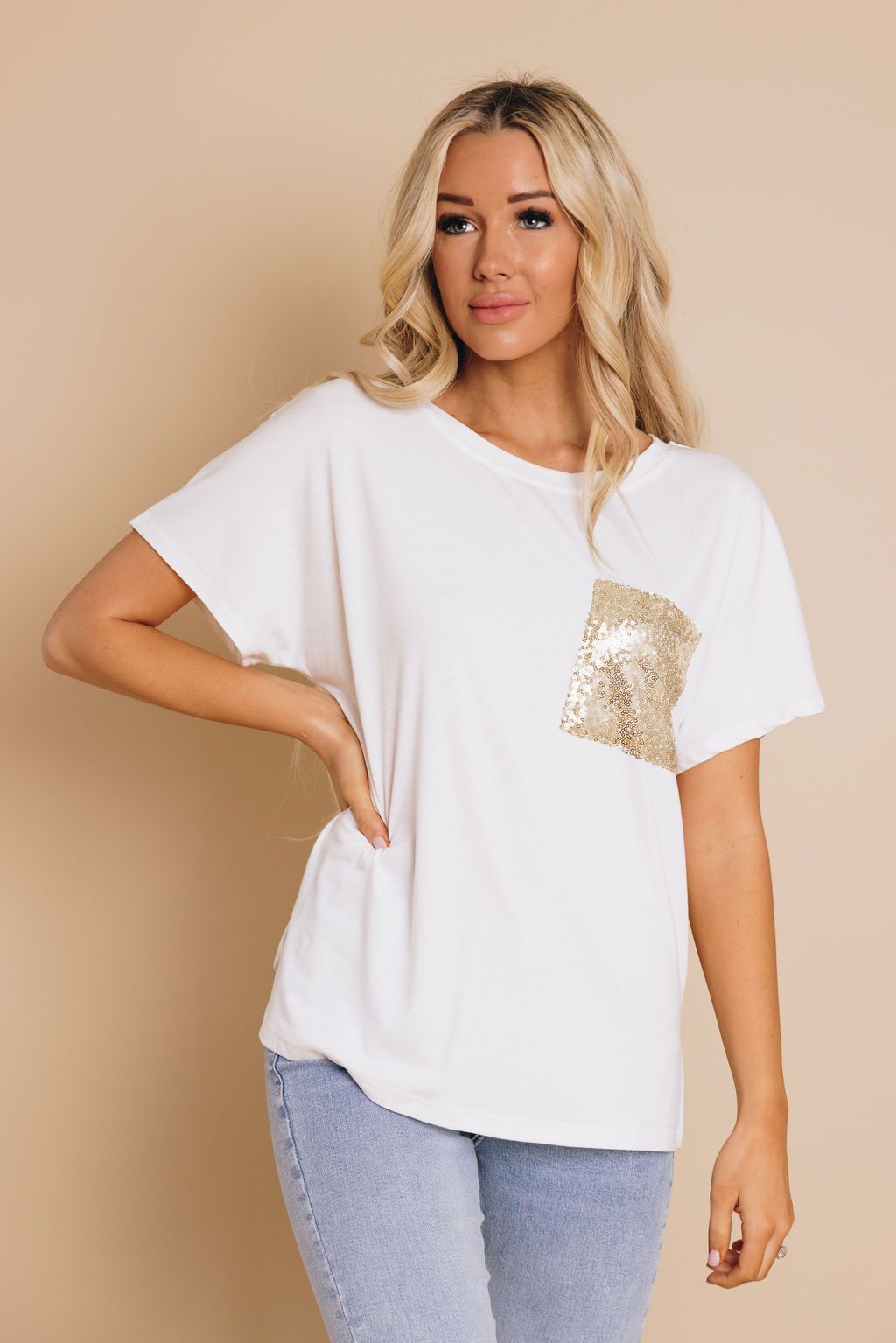 Angel Sequin Pocket Tee