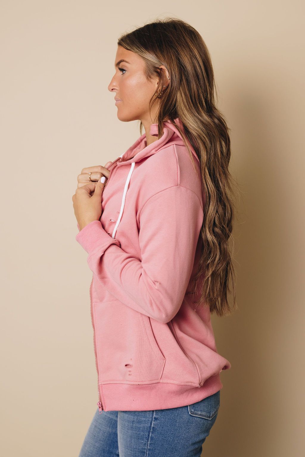 Hilda Distressed Zip Up Jacket