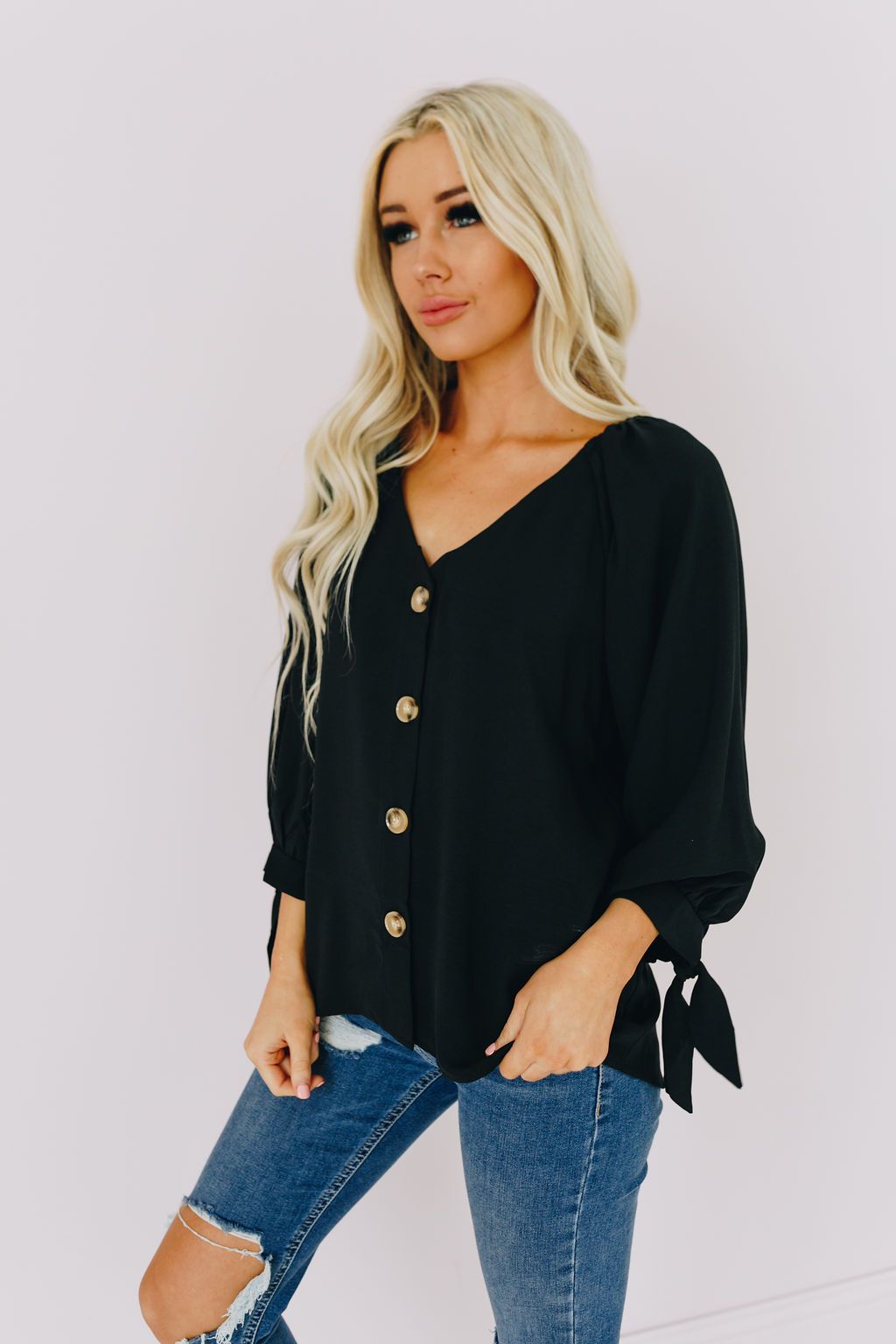 Cute as a Button Tie Detail Top