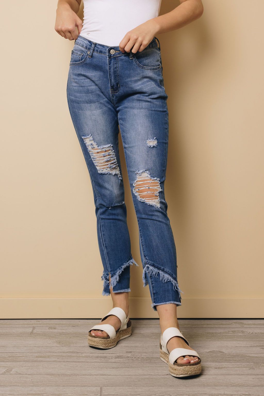Distressed Mid Rise Skinny Denim Pants