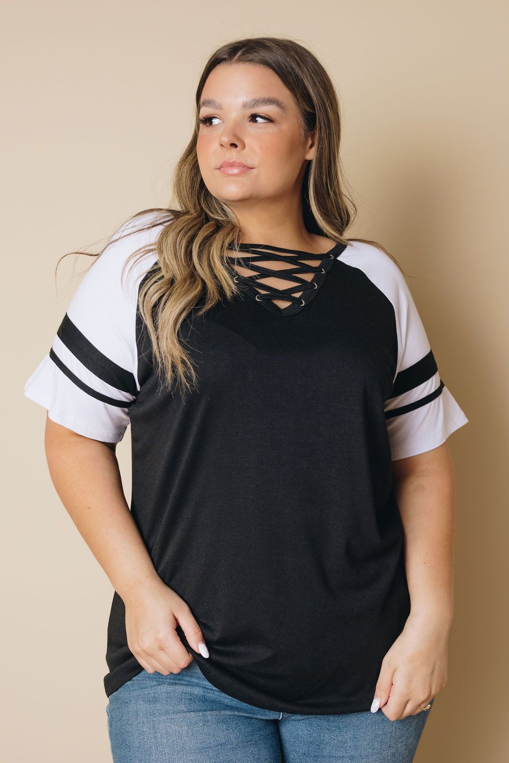Plus Size - Bailey Crisscross Neck Tee