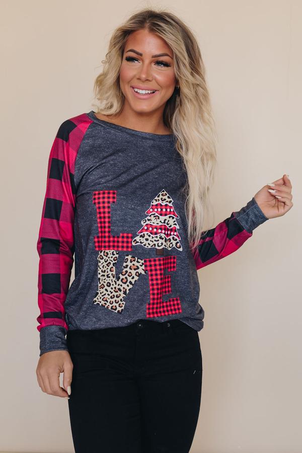 Love Christmas Plaid Top