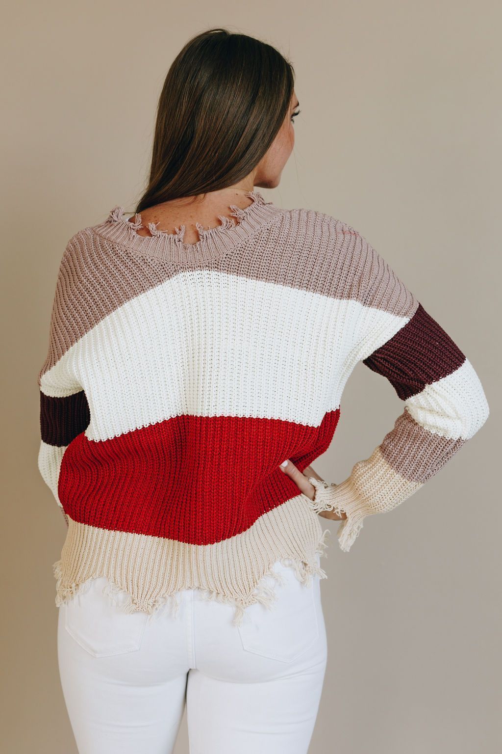 Fun with Fringe Distressed Sweater