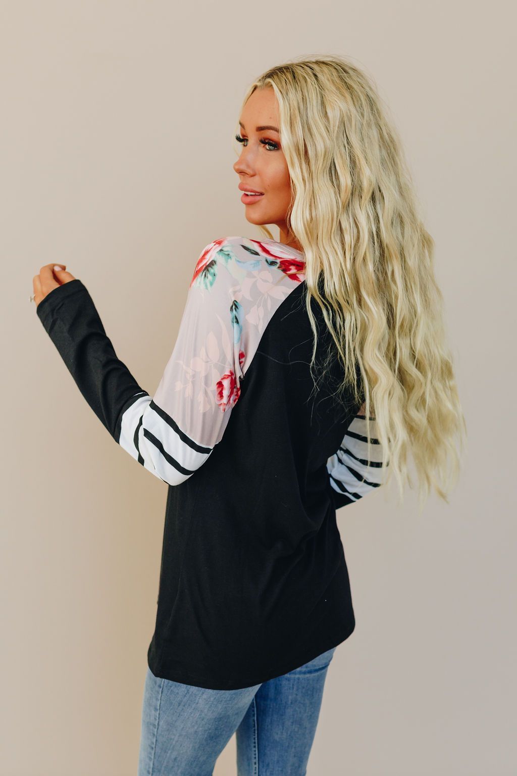 Stripes On Your Floral Long Sleeve Tee