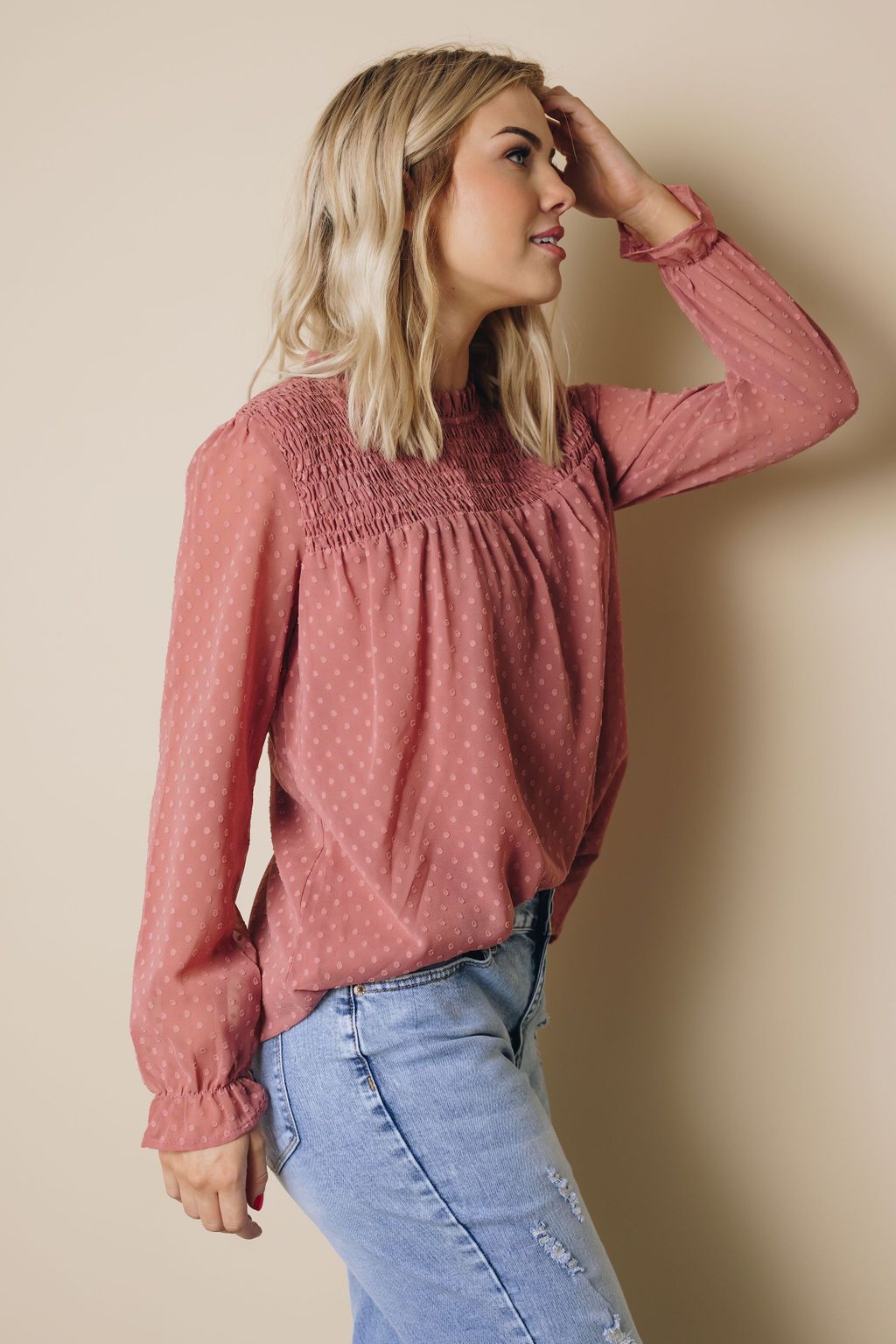 Denna Swiss Dot Long Sleeve Top