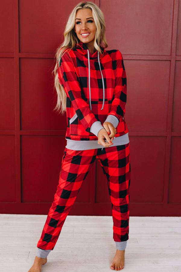 Happy Plaid Hooded Lounge Set
