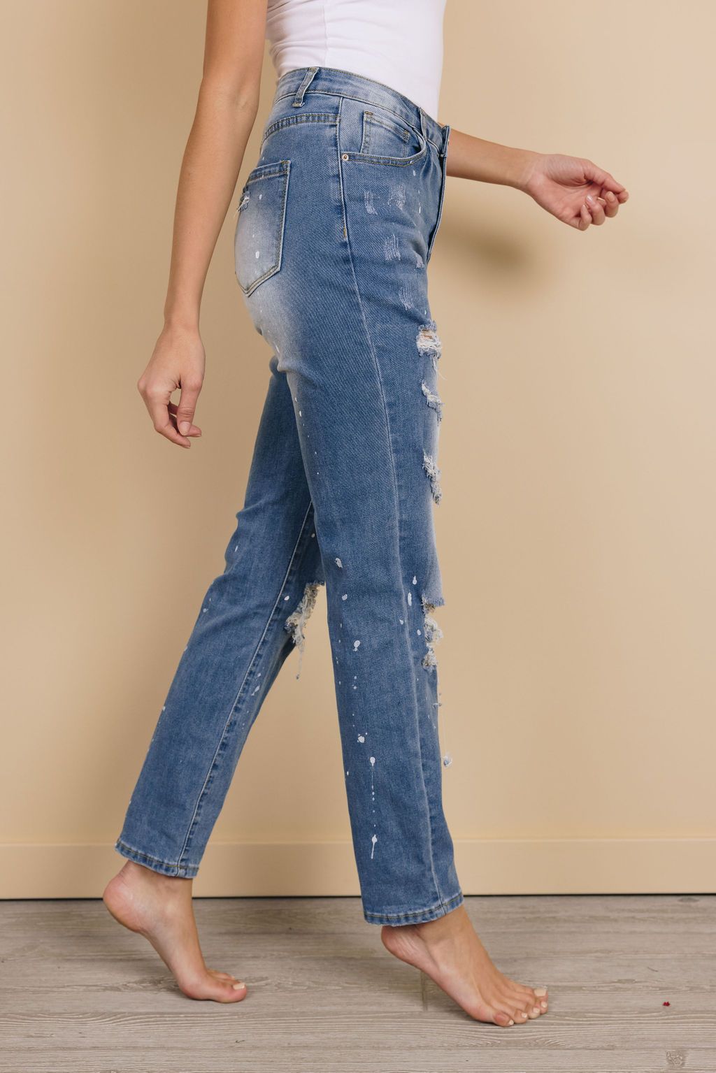 Shinda Ripped Straight Leg Jeans