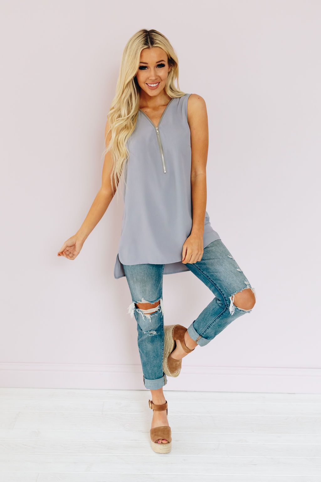 Zip To It Crisscross Detail Top