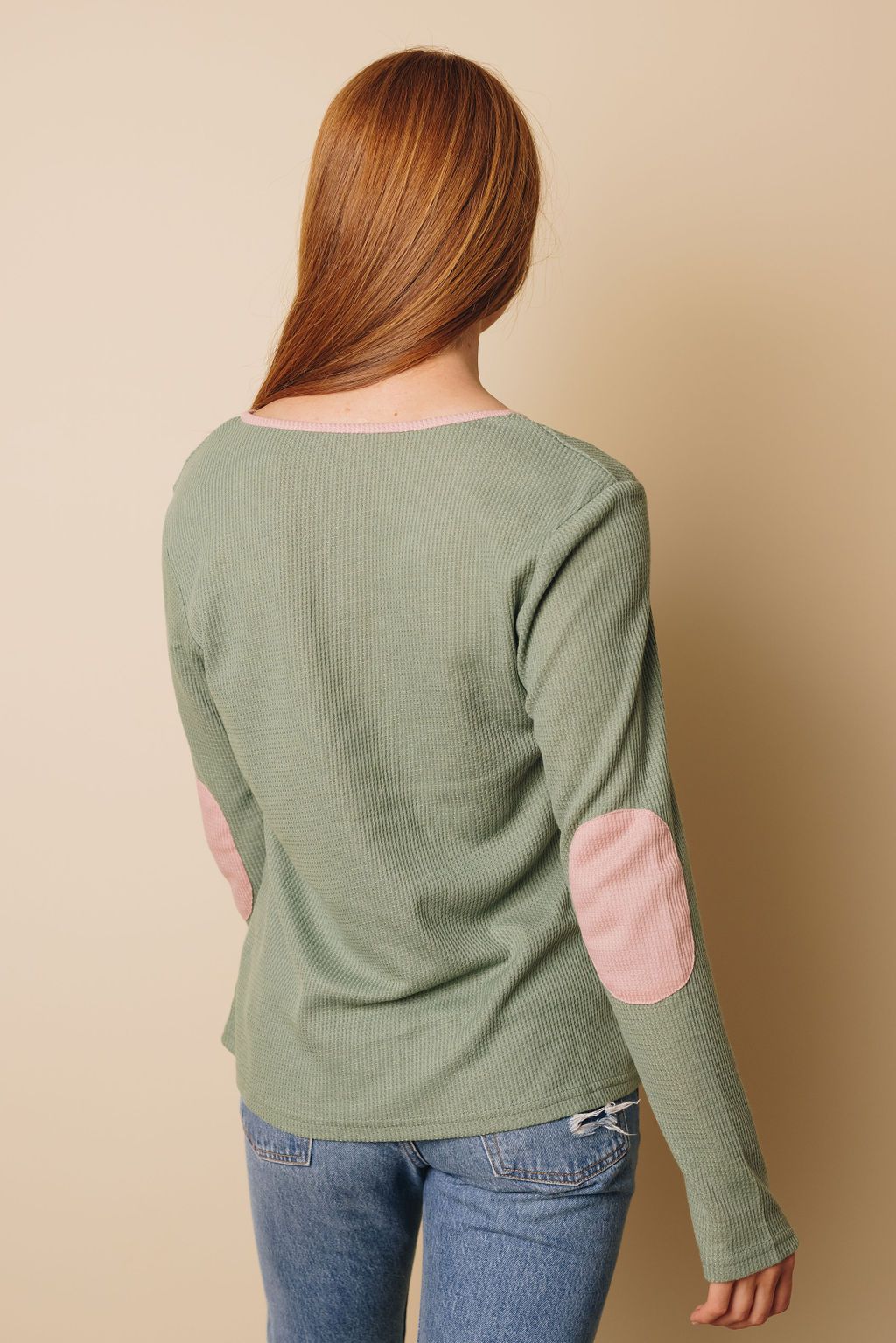 Lane Contrast Elbow Patch Long Sleeve Top