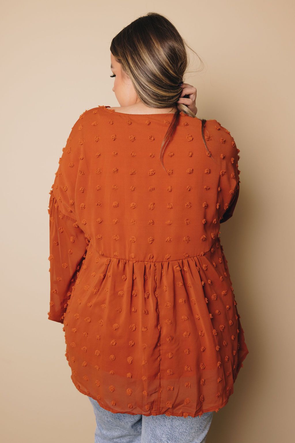 Plus Size - Dinah Swiss Dot Long Sleeve Top