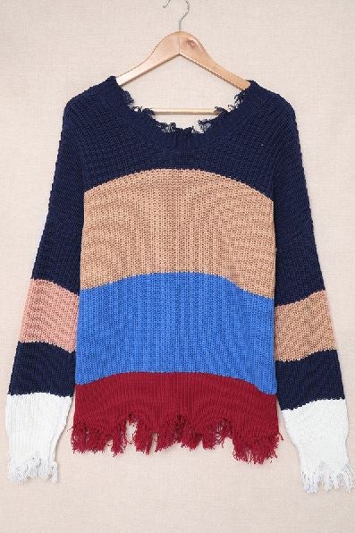 Fun with Fringe Distressed Sweater