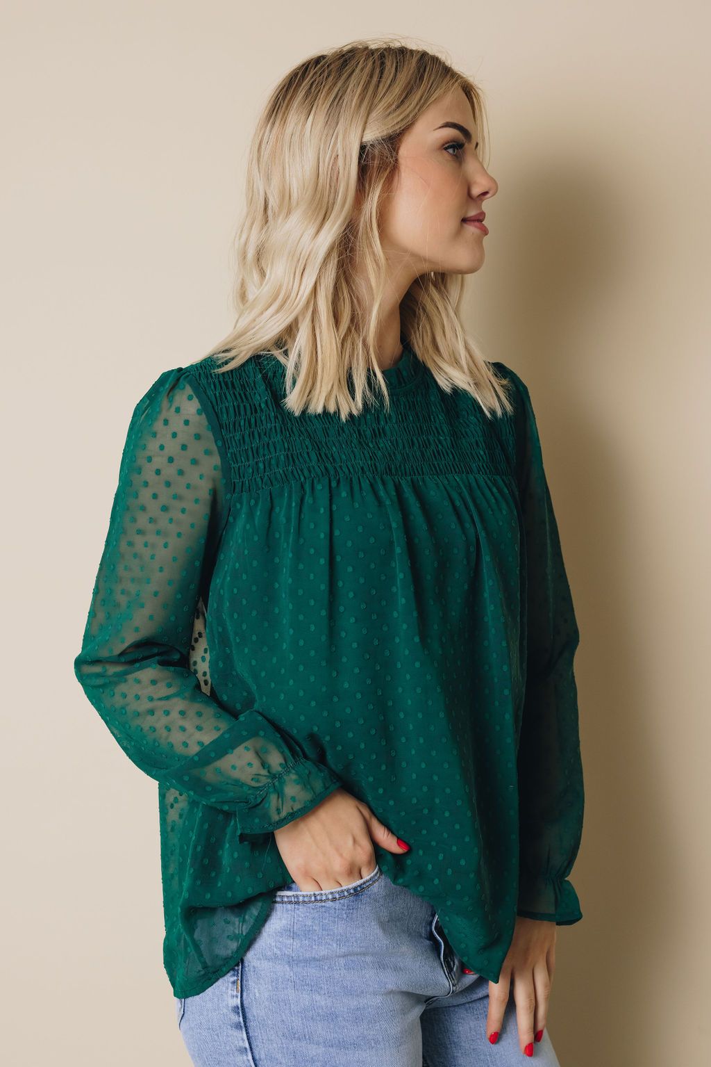 Denna Swiss Dot Long Sleeve Top