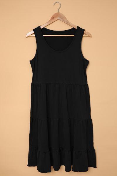 Black Scoop Neck Sleeveless Smocked Tank Dress