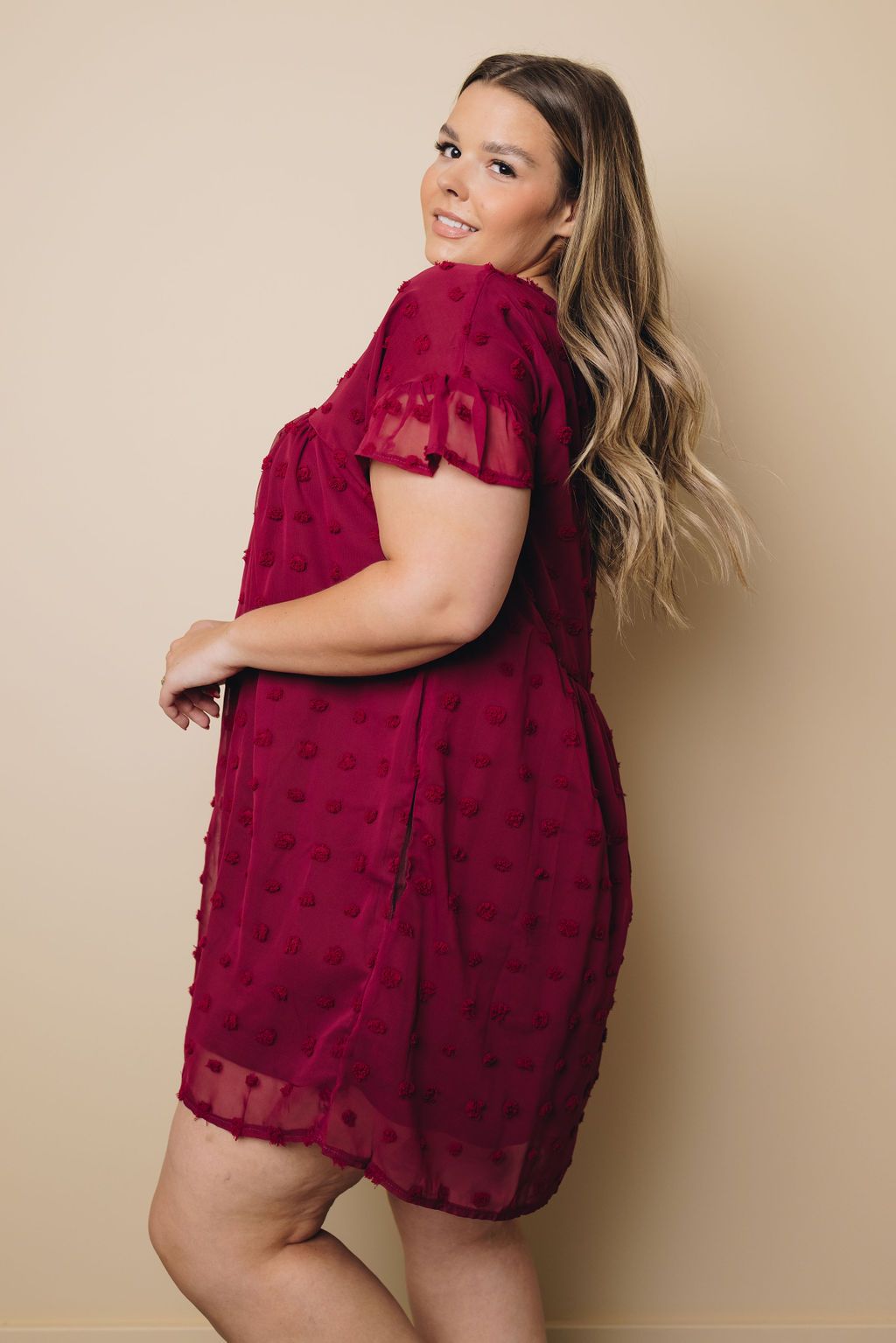 Plus Size - Darlene Swiss Dot Midi Dress